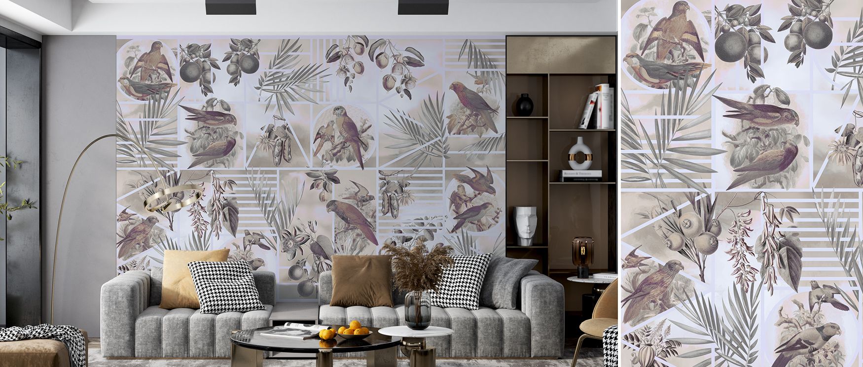 Parrots Study Wallpaper immerses interiors in exotic vibrancy, as colorful figures dance across surfaces. Its rhythm transforms bedrooms or living rooms into lively retreats filled with natural charm and decorative energy.