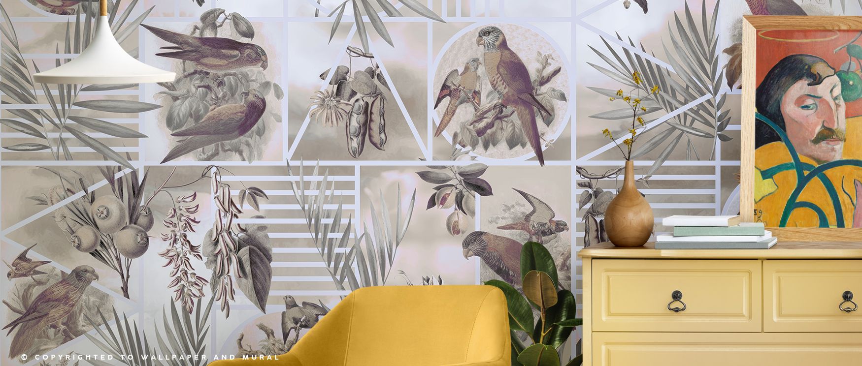 Parrots Study Wallpaper enhances walls with bold plumage, where colors move in lively succession. Interiors shine with playful spirit, giving bedrooms or living spaces tropical vibrancy and captivating rhythm.