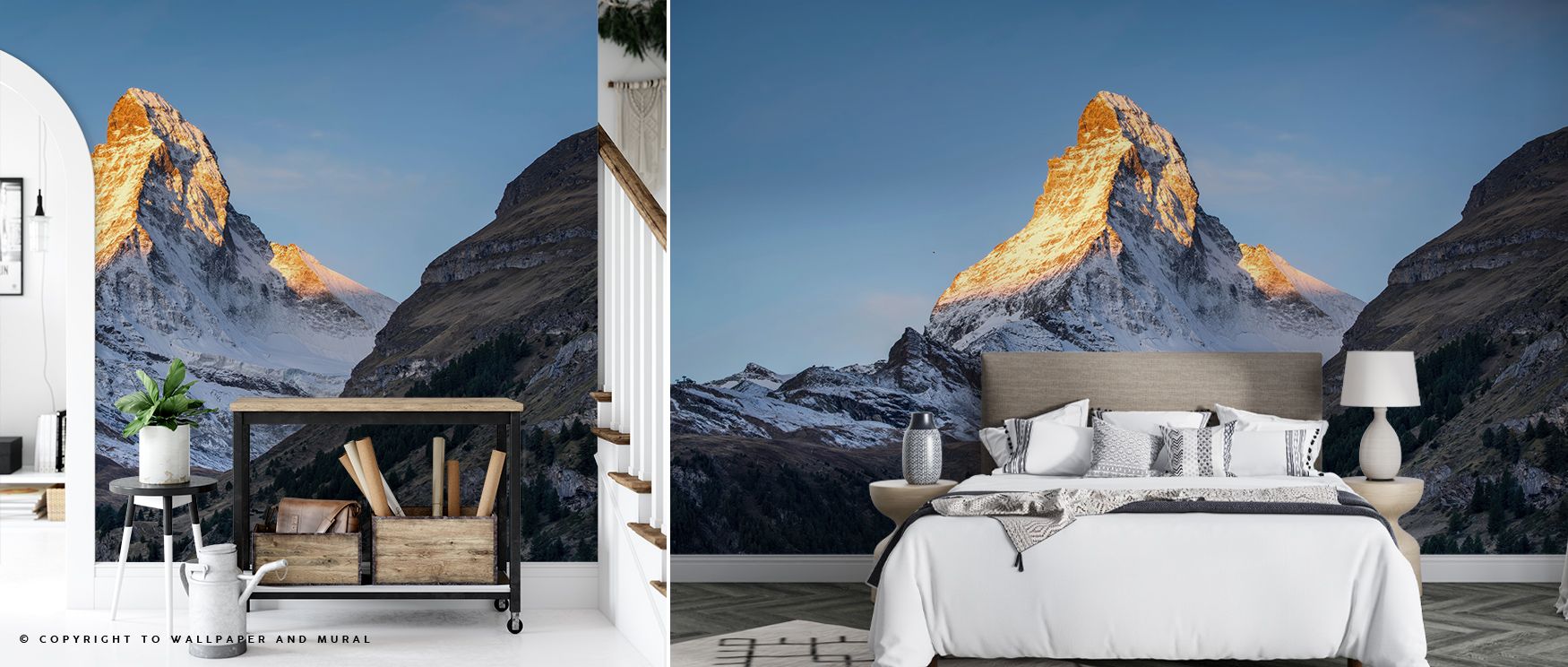 Alpine clarity thrives in Peak Matterhorn Wallpaper, where summit lines glow against sky. The imagery celebrates natural presence, turning bedrooms or lounge settings into retreats filled with mountain artistry, resilience, and timeless atmosphere of calm