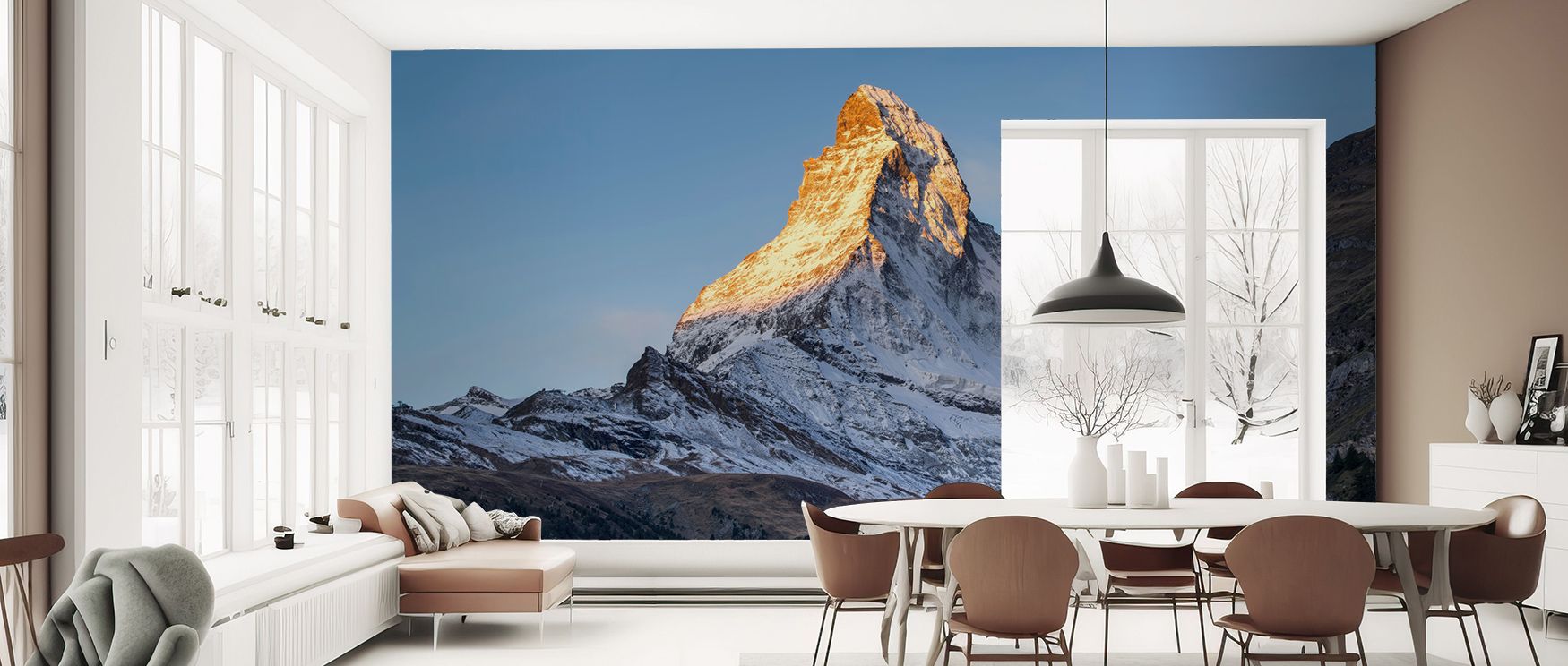 Peak Matterhorn Wallpaper radiates harmony through mountain slopes defined by light. The imagery celebrates resilience, offering interiors serene balance. Bedrooms or living rooms glow with alpine beauty, creating calm retreats enriched by grandeur and st