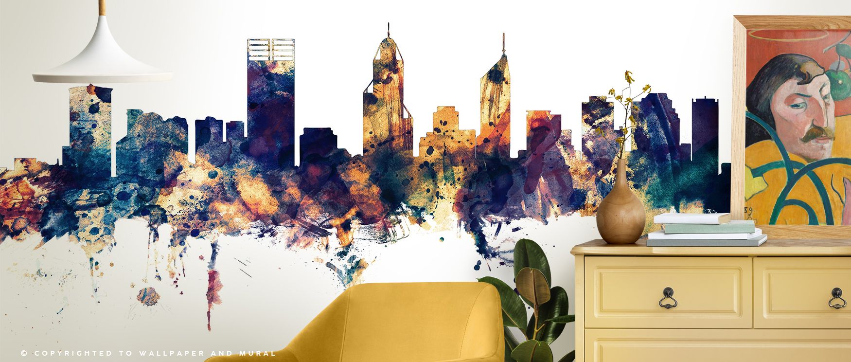 Perth Australia Skyline Blue & Bronze Wallpaper radiates sophistication through buildings rising against tonal harmony. Its imagery enhances bedrooms or living rooms with balance of strength and beauty, filling interiors with cultural charm and artistic e