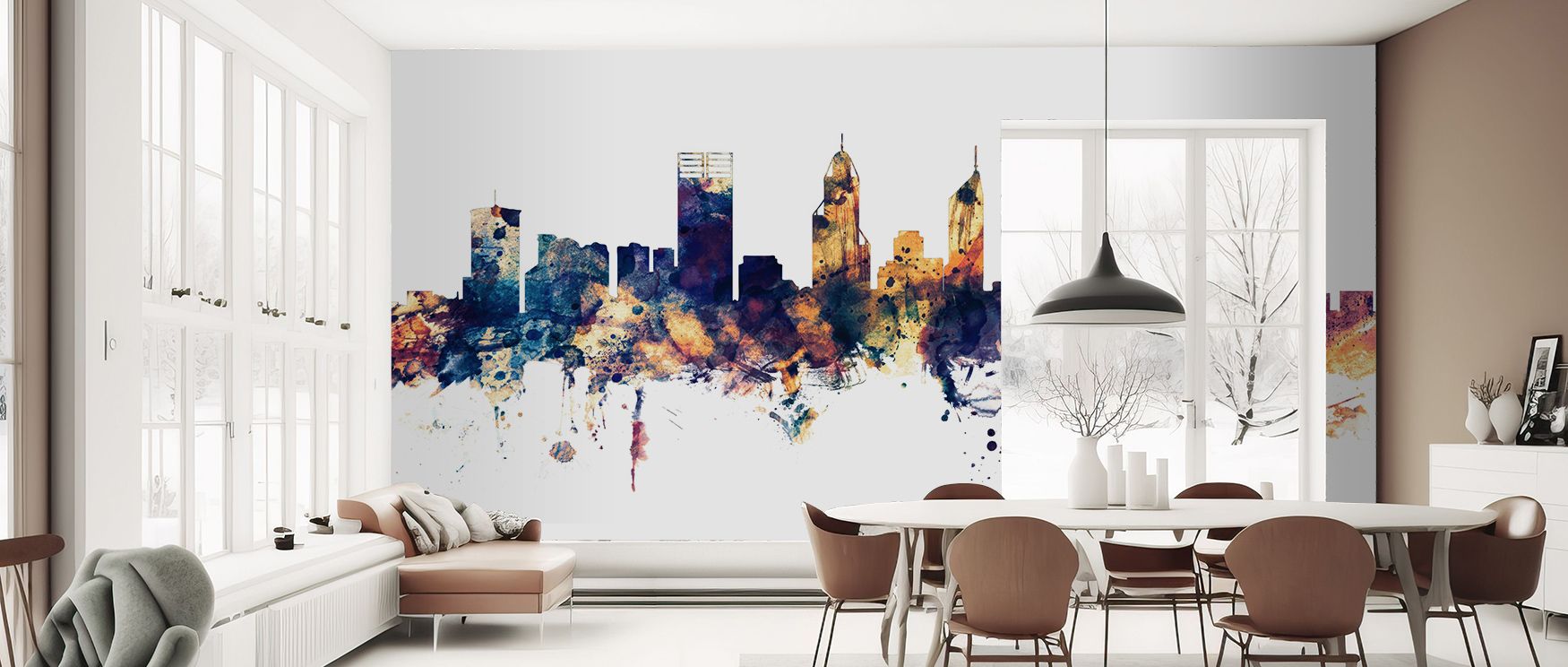 The Perth Australia Skyline Blue & Bronze Wallpaper embodies timeless charm as architectural silhouettes glow across surfaces. Its imagery enriches bedrooms or lounges with elegance, offering interiors atmosphere of sophistication rooted in heritage and a