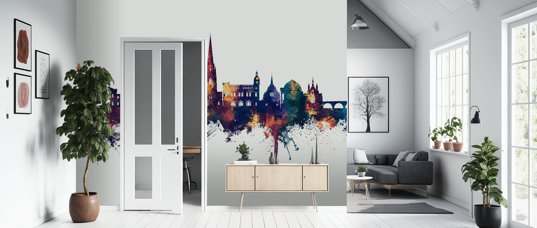 Across Perth Scotland Skyline Blue & Bronze Wallpaper, rooftops stretch proudly against glowing skies. The imagery enriches interiors with refinement, offering bedrooms or lounges balance of artistry and heritage. Surfaces glow with luminous depth, creati