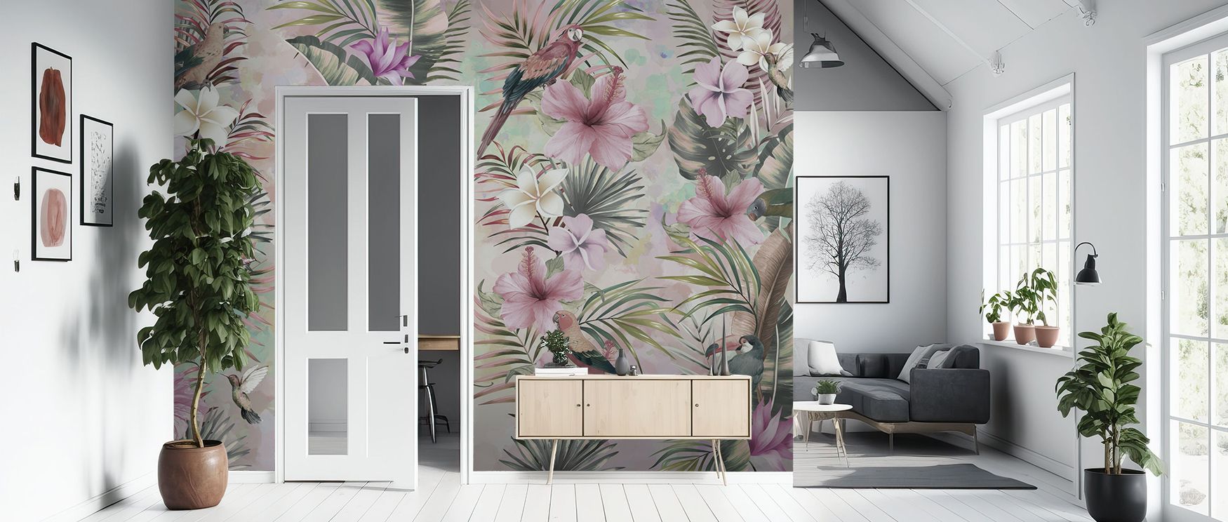 The Pink Exotic Vibes Wallpaper thrives on rhythm of movement, where pink tones radiate across motifs. Its imagery enriches interiors with vibrant charm, creating bedrooms or dining rooms filled with artistic energy. The design celebrates playfulness, off