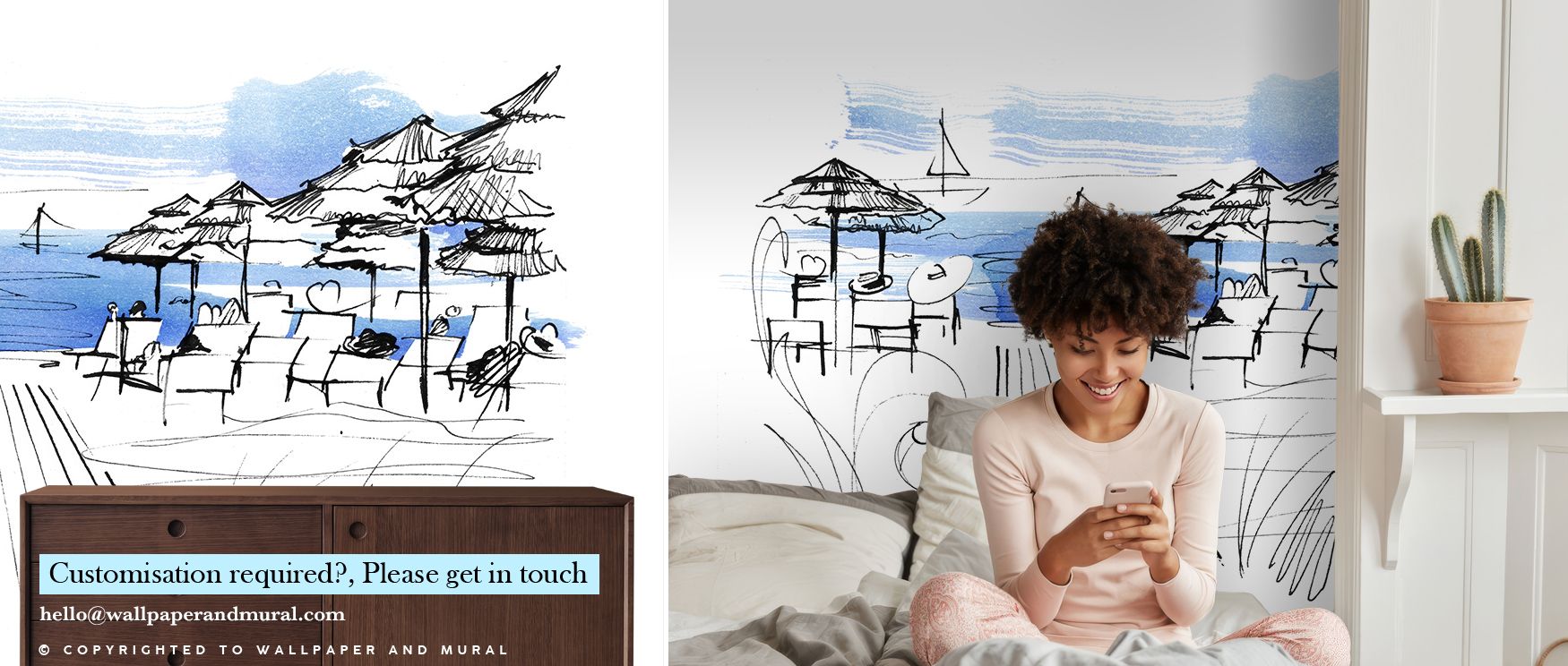 The parasols within Plage Parasols Wallpaper radiate lively spirit as their colors repeat in cheerful sequence. Its imagery enriches interiors with playful energy, filling bedrooms or lounges with seaside atmosphere. Surfaces glow with charm and rhythm, o