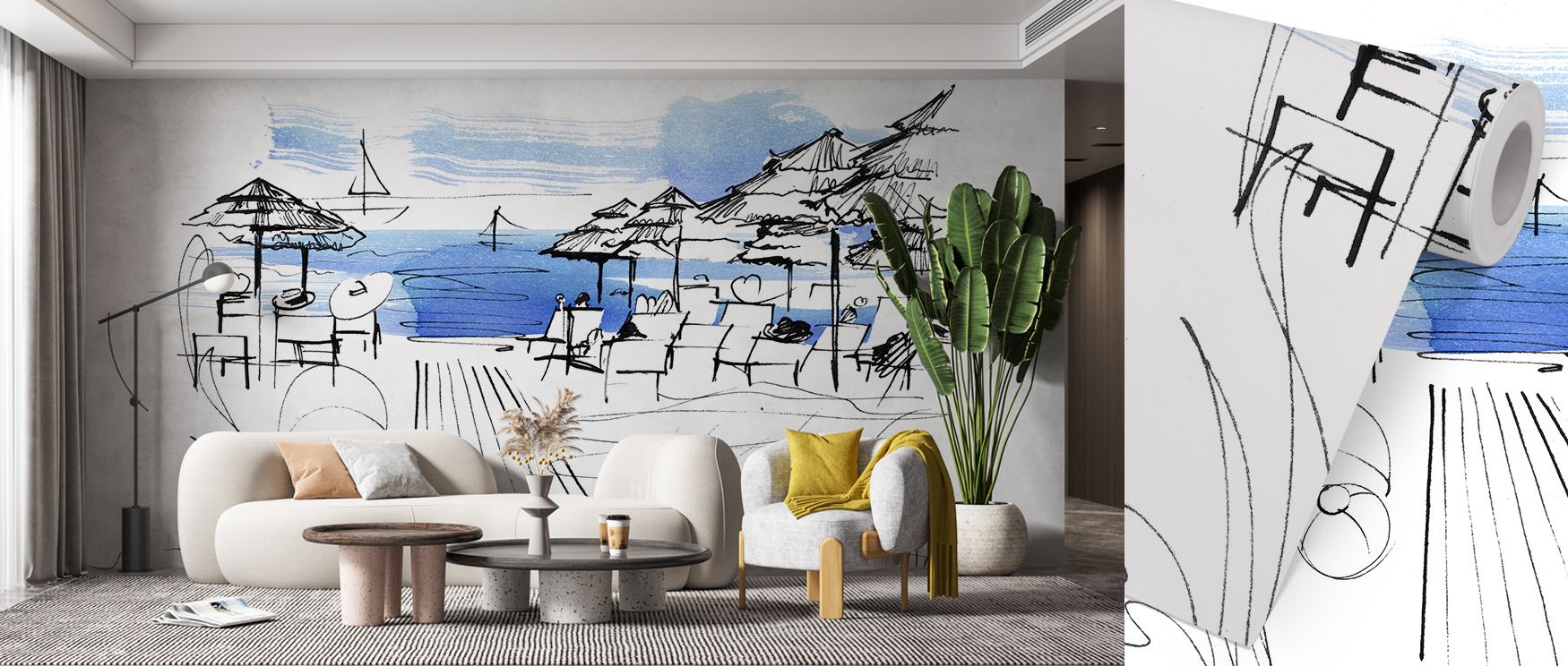 Plage Parasols Wallpaper embodies cheerful rhythm as parasols stretch across horizons of sandy tone. Its imagery enriches interiors with playful elegance, enhancing bedrooms or dining rooms with atmosphere of balance. Each motif radiates vibrancy, filling