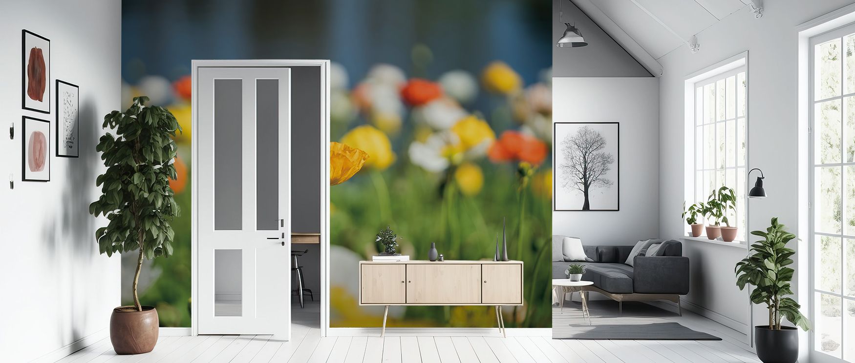 Poppy Fields Wallpaper reflects natural elegance through blossoms aligned in rhythmic sequence. Its imagery enriches interiors with floral presence, filling bedrooms or lounges with serenity. Walls glow with energy and grace, offering retreats enriched by