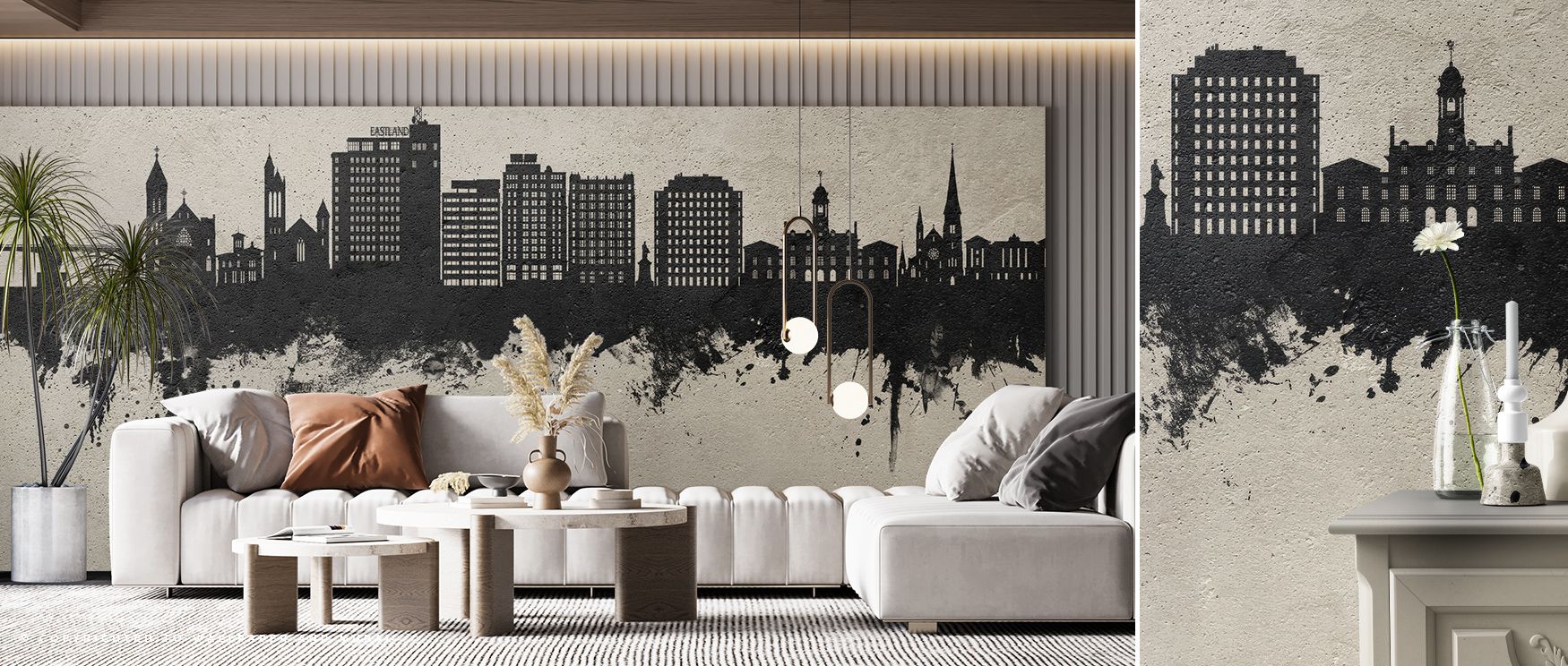The Portland Maine Skyline Concrete Wallpaper reflects heritage charm where towers and rooftops align across tonal depth. Its imagery enriches interiors with cultural strength, filling bedrooms or living rooms with composure. Walls transform into poetic s