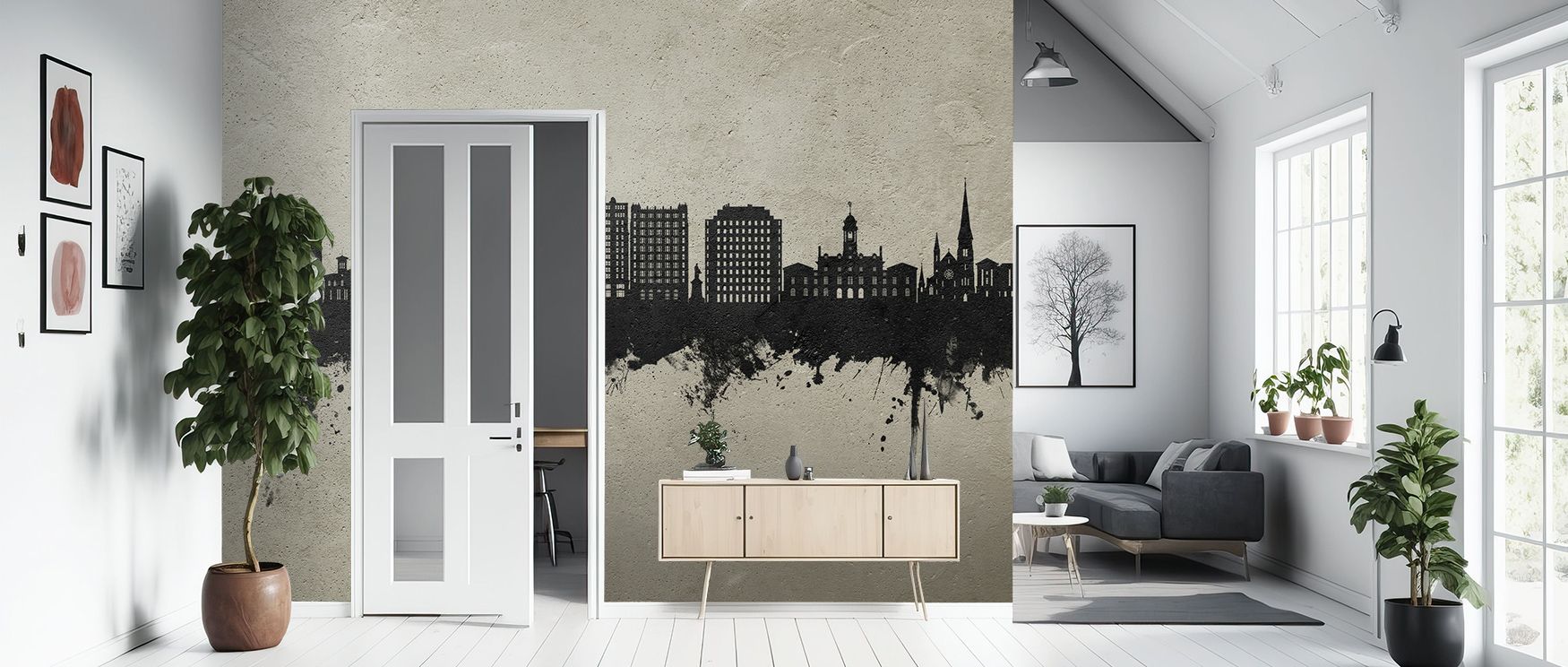 Across Portland Maine Skyline Concrete Wallpaper, silhouettes glow with muted charm, reflecting history across tonal depth. The imagery enhances interiors with composure, making bedrooms or lounges resonate with cultural pride. Its design embodies timeles