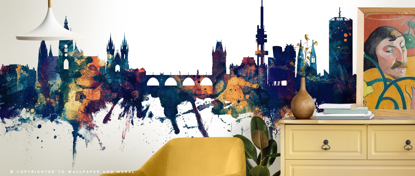 Across Prague Skyline Blue & Bronze Wallpaper, architecture rises in luminous balance, glowing across surfaces. The imagery enriches interiors with refinement, making bedrooms or dining rooms glow with sophistication. Walls transform into sanctuaries enri