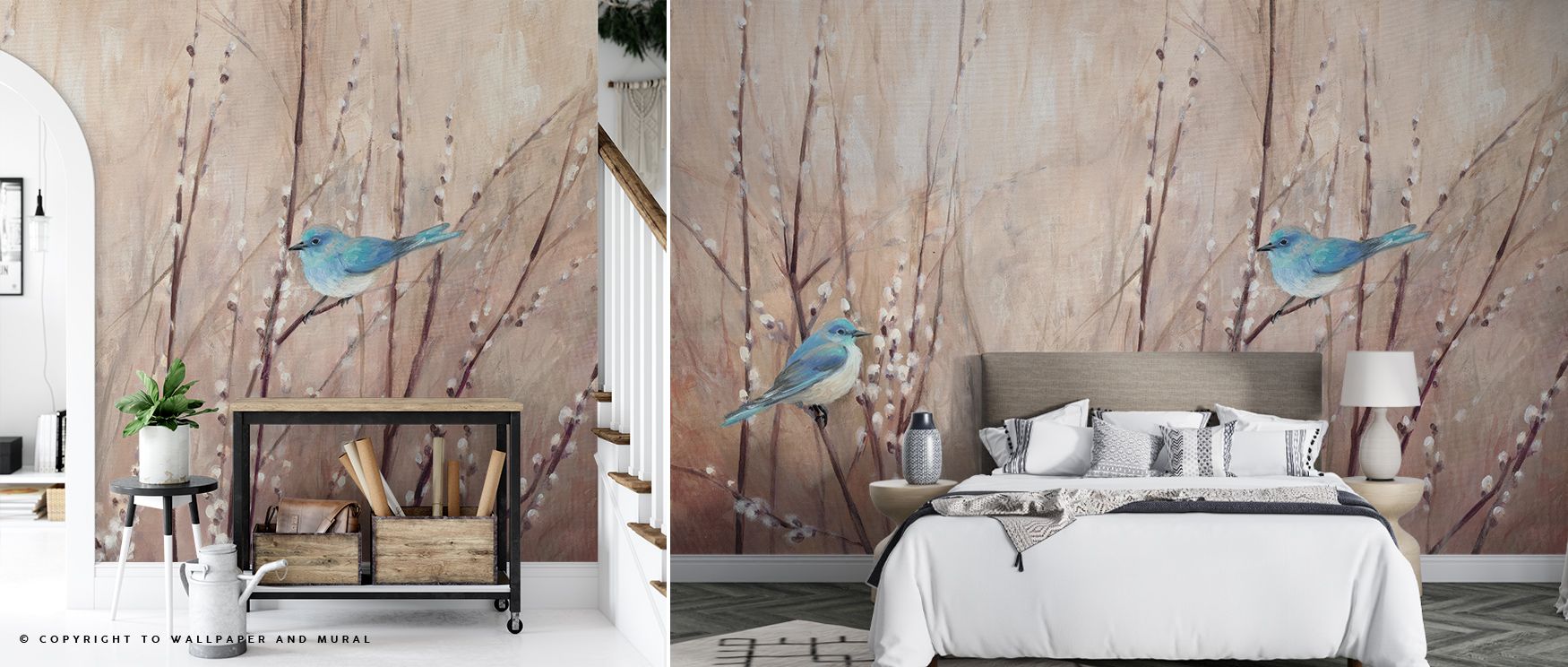 Pretty Birds Wallpaper radiates lively presence as motifs repeat in balance of tone. The imagery enhances interiors with charm, enriching bedrooms or lounges with energy. Surfaces glow with artistry, offering atmosphere of playful elegance and exotic bala