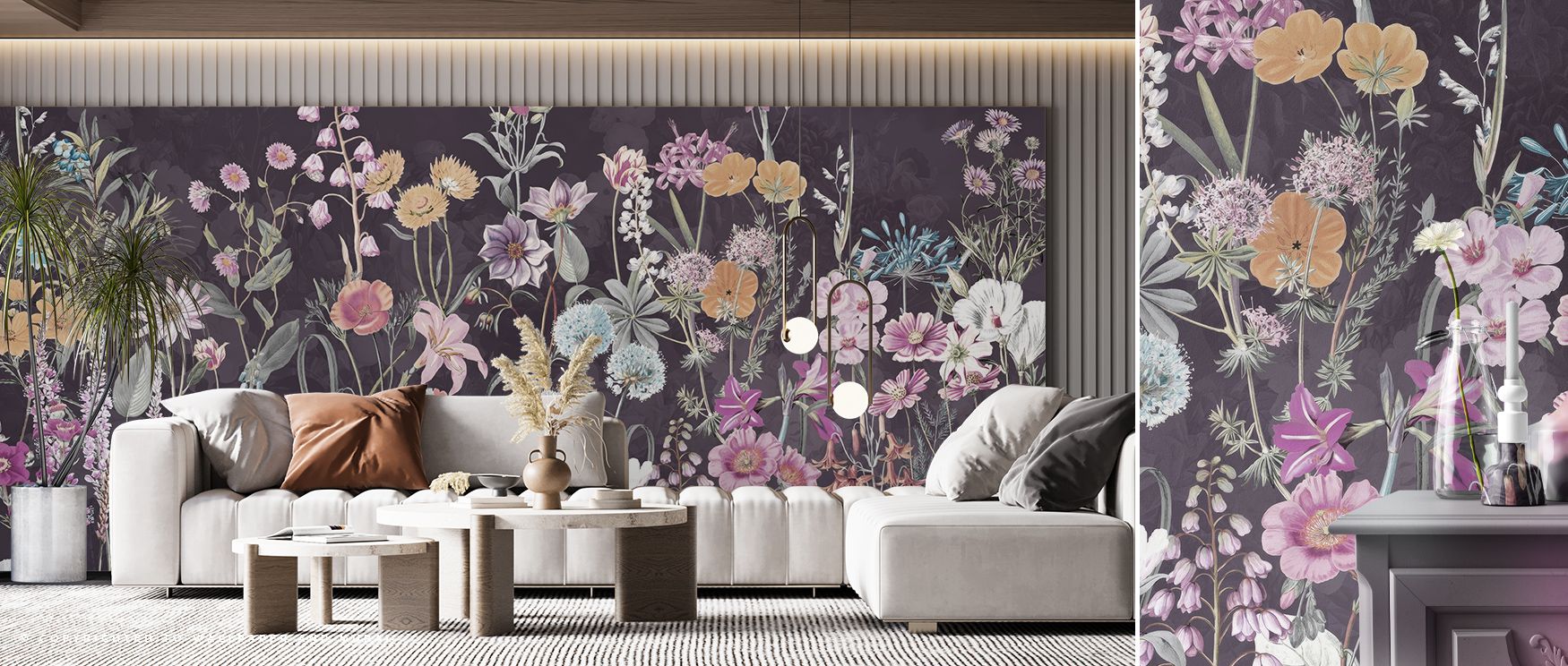 Purple Summer Meadow Wallpaper thrives on expansive imagery where blossoms repeat in endless rhythm. Its design enriches interiors with floral charm, turning bedrooms or living rooms into poetic retreats. Surfaces glow with artistry, offering serenity whe