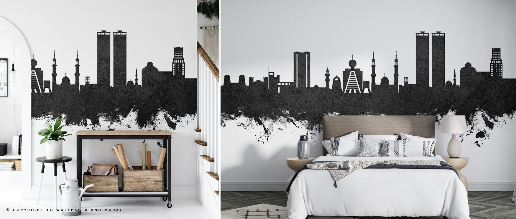 Ras Al Khaimah Skyline Black & White Wallpaper radiates elegance where silhouettes align across tonal imagery. Its design enriches interiors with sophistication, turning bedrooms or lounges into sanctuaries enriched by cultural charm. Walls glow with arti