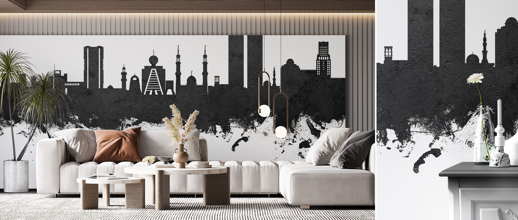 Ras Al Khaimah Skyline Black & White Wallpaper reflects urban sophistication where towers align in monochrome rhythm. Interiors glow with cultural resonance, enriching bedrooms or living rooms with composure. Walls glow with artistry, creating retreats en