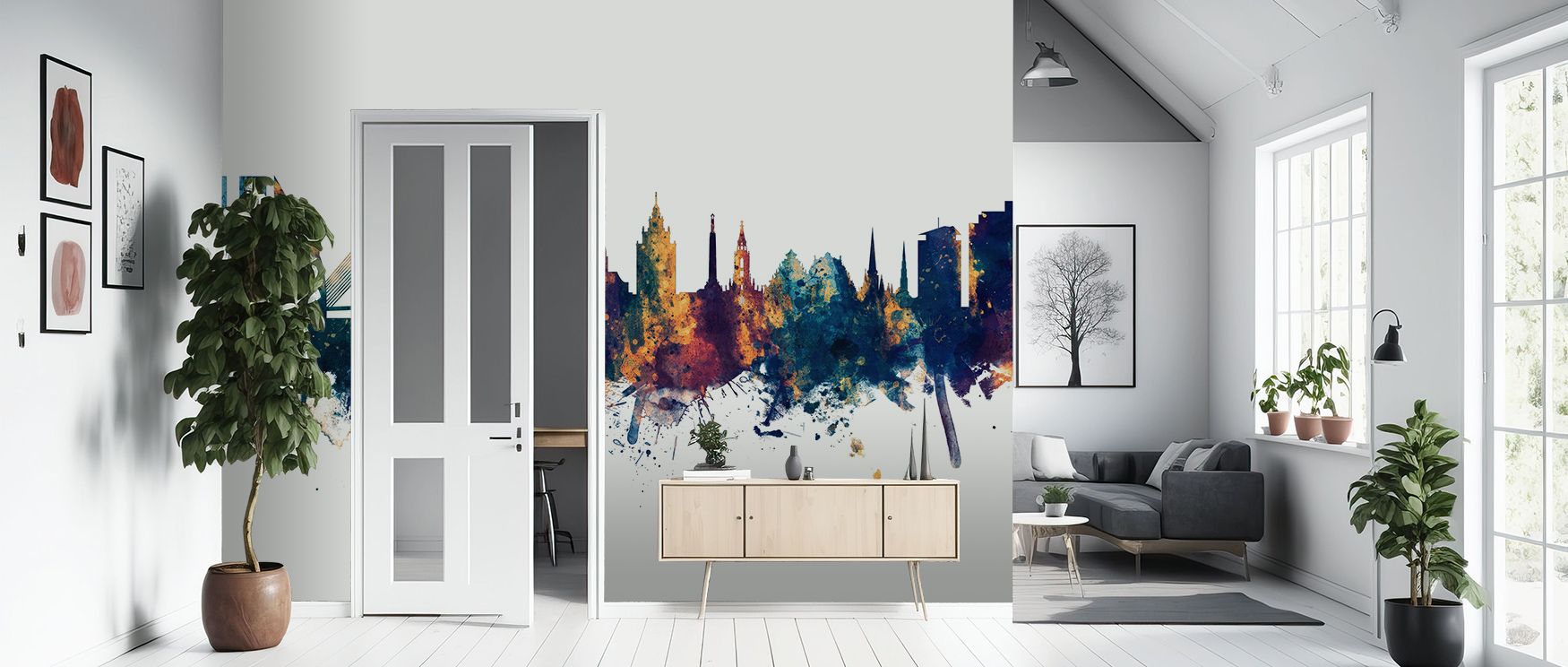 Across Riga Latvia Skyline Blue & Bronze Wallpaper, architectural outlines glow in bronze highlights and blue depths. Its imagery enriches interiors with sophistication, filling bedrooms or lounges with cultural resonance. Walls glow with artistry, creati