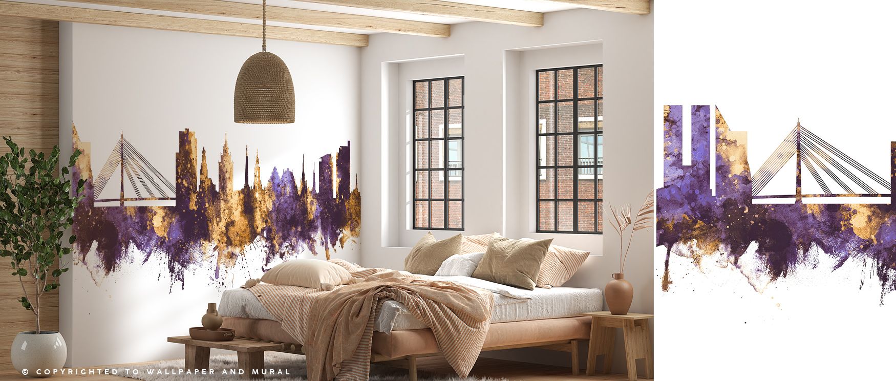 Riga Latvia Skyline Purple & Gold Wallpaper thrives on luminous grandeur where silhouettes rise across radiant tones. Its imagery enhances interiors with sophistication, filling bedrooms or dining rooms with composure. Surfaces glow with artistry, shaping