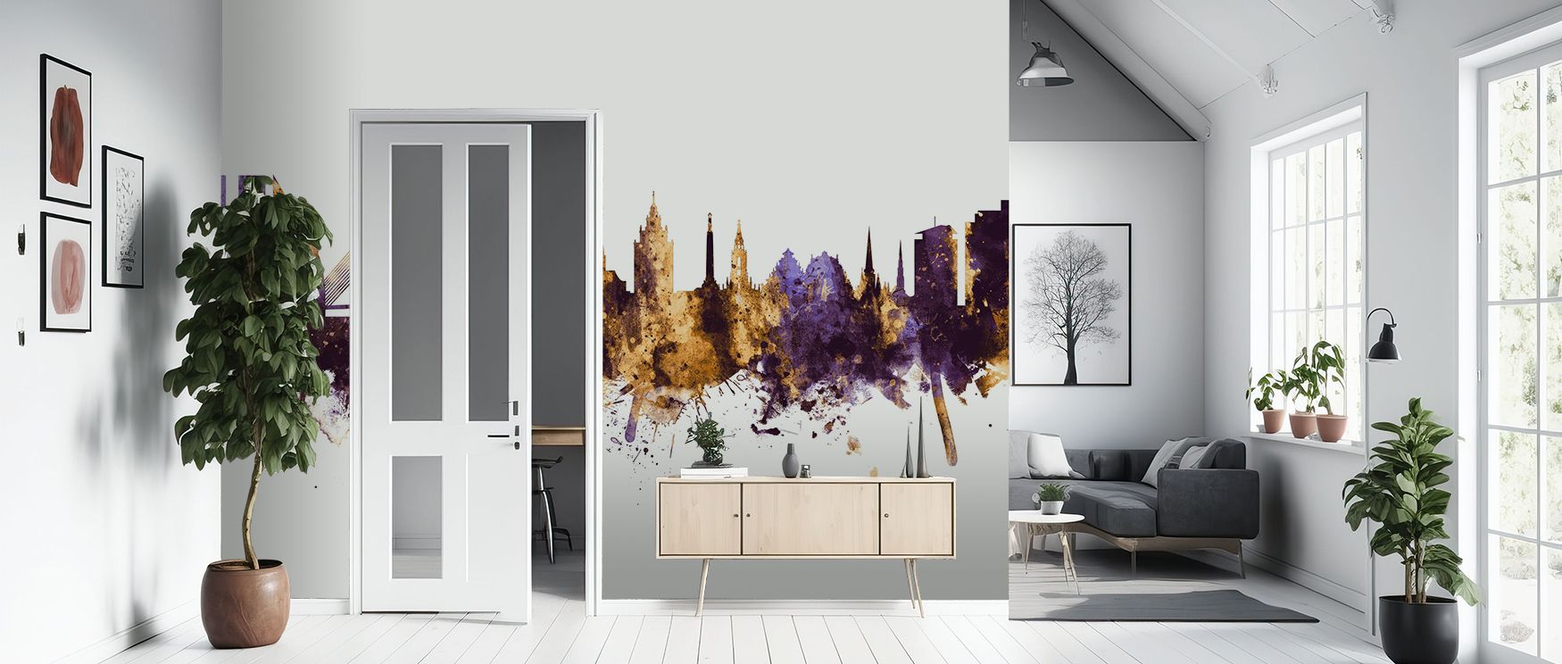 Across Riga Latvia Skyline Purple & Gold Wallpaper, architecture glows in tonal depth where silhouettes shimmer in luminous rhythm. The imagery enriches interiors with cultural resonance, filling bedrooms or lounges with refinement. Surfaces glow with art