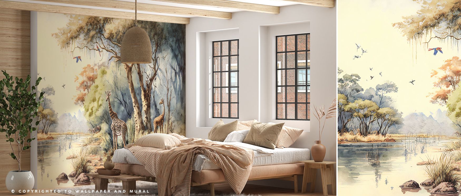 River Scene of Kenya Wallpaper thrives on natural grace where waters expand across tranquil imagery. The design enriches interiors with serenity, filling bedrooms or dining rooms with reflective balance. Surfaces glow with artistry, shaping poetic retreat