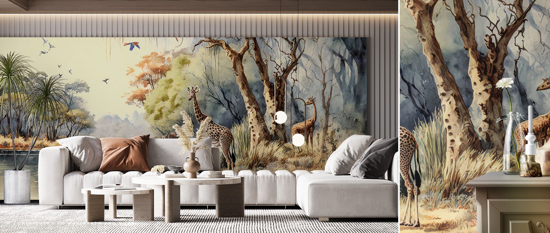 River Scene of Kenya Wallpaper reflects peace where rivers flow beneath luminous horizons. Its design enriches interiors with composure, filling bedrooms or living rooms with serenity. Surfaces glow with artistry, shaping poetic retreats enriched by natur