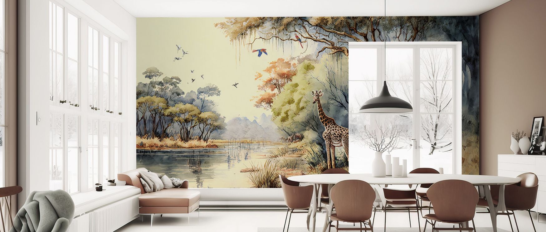 The imagery of River Scene of Kenya Wallpaper radiates timeless balance where rivers flow with composure across luminous horizons. Interiors glow with serenity, enriching bedrooms or living rooms with atmosphere of reflective calm. Surfaces glow with arti
