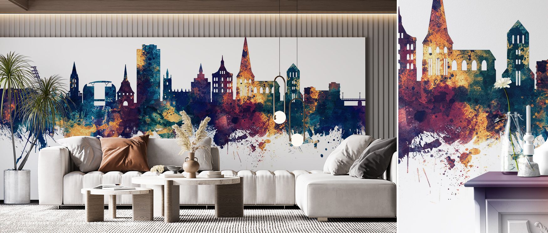 Rostock Germany Skyline Blue & Bronze Wallpaper embodies composure where silhouettes glow with bronze light across deep blue horizons. Interiors glow with sophistication, filling bedrooms or living rooms with cultural pride. Walls glow with artistry, shap