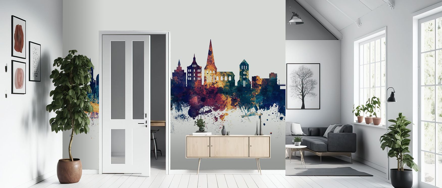 Across Rostock Germany Skyline Blue & Bronze Wallpaper, architecture glows in rhythmic harmony of blue and bronze tones. Its imagery enriches interiors with refinement, filling bedrooms or lounges with cultural resonance. Surfaces glow with artistry, shap