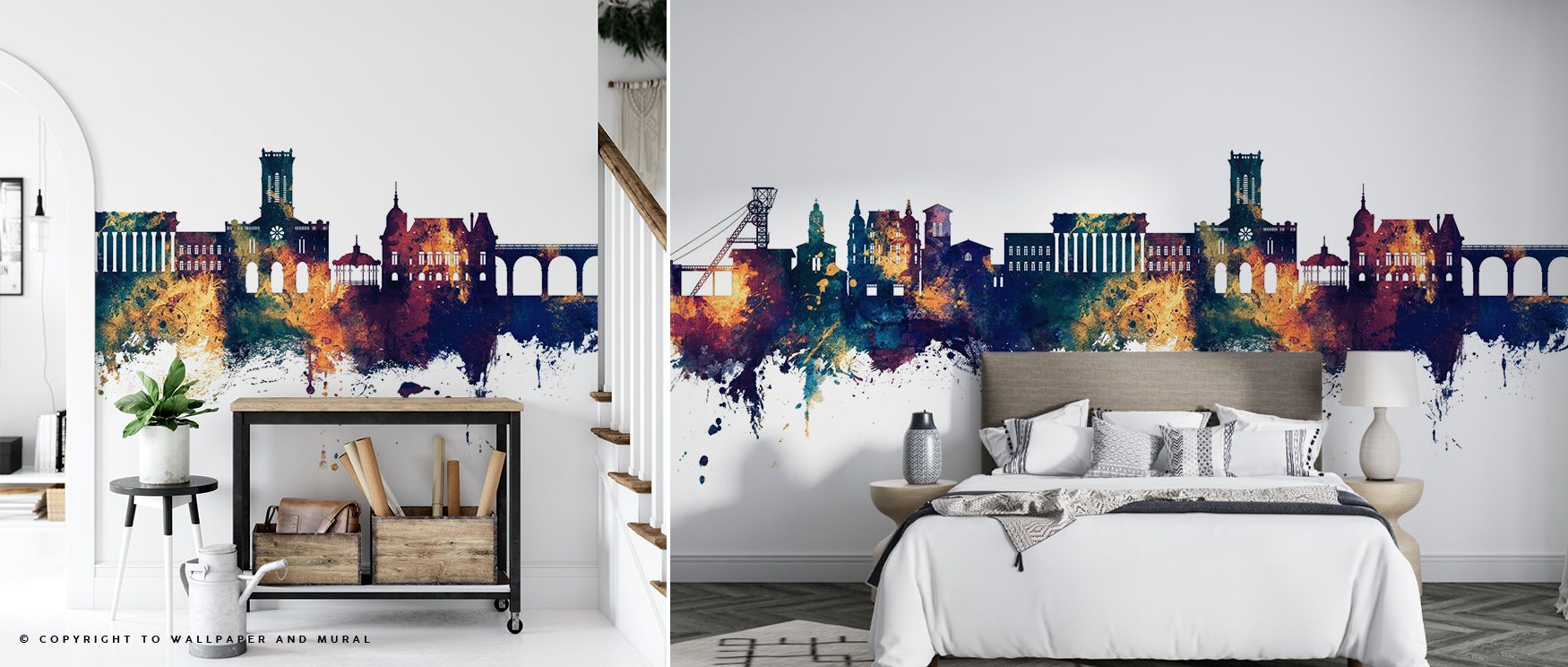 Heritage meets elegance in Saint-Étienne France Skyline Blue & Bronze Wallpaper where rooftops glow with layered tones. Its design enriches bedrooms or lounges with resonance. Surfaces reflect composure, offering poetic imagery of heritage rhythm where cu