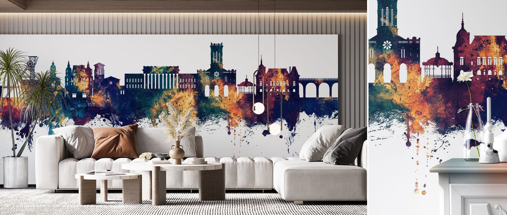 Saint-Étienne France Skyline Blue & Bronze Wallpaper frames architecture in radiant tones, turning walls into vibrant surfaces of heritage. Bedrooms or living rooms glow with elegance, enriched by artistry. Surfaces create poetic retreats where resonance 