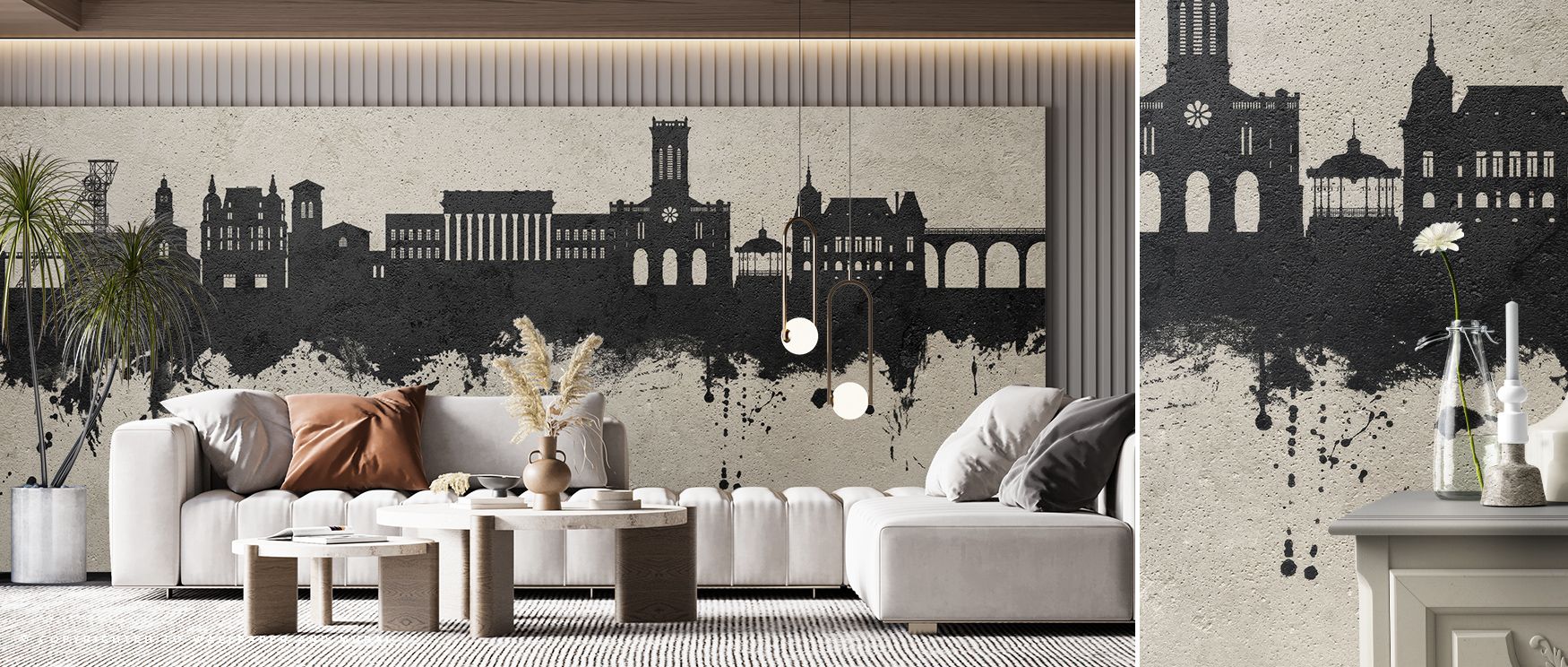 Saint-Étienne France Skyline Concrete Wallpaper reflects historical resonance through softened architectural lines. Its imagery enriches bedrooms or living rooms with cultural charm. Surfaces radiate with artistry, shaping sanctuaries enriched by composur
