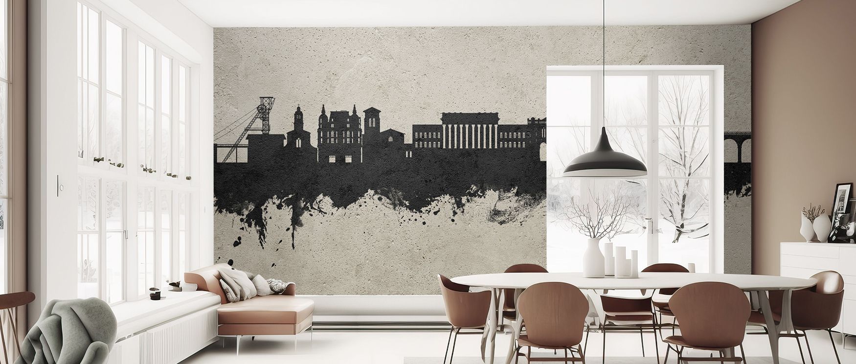 Saint-Étienne France Skyline Concrete Wallpaper radiates quiet sophistication as muted tones reveal rooftops of heritage charm. Interiors glow with refinement, enriching bedrooms or living rooms with composure. Surfaces glow with artistry, shaping sanctua