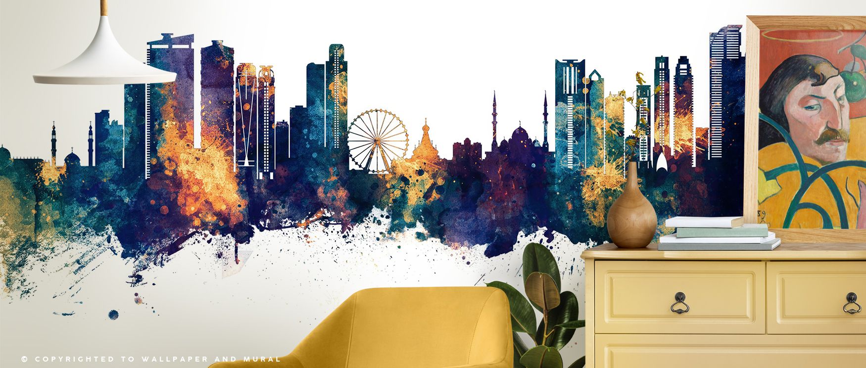 Across Sharjah Skyline Blue & Bronze Wallpaper, rooftops shine with bronze clarity against tonal skies. Interiors glow with sophistication, enriching lounges with resonance. Walls radiate artistry, shaping poetic retreats enriched by cultural charm where 