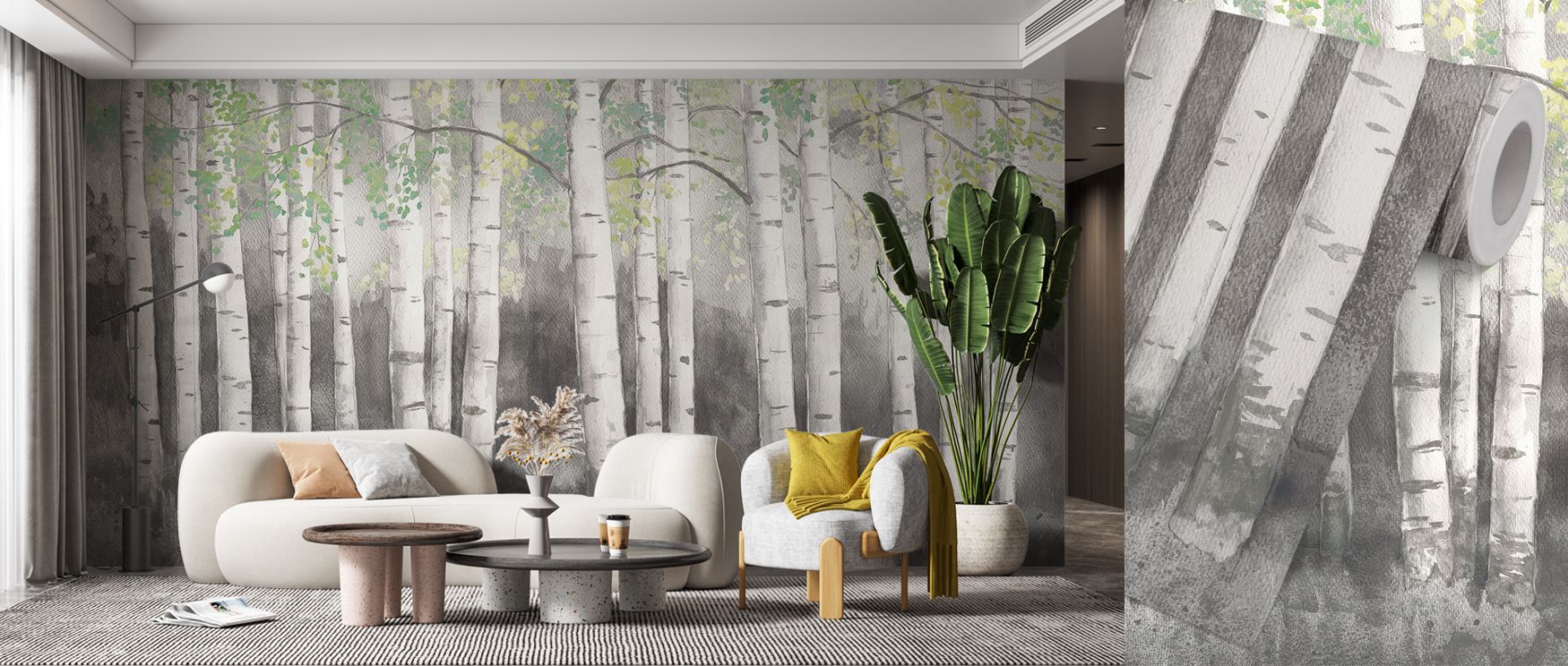 Soft Birches Charcoal Wallpaper embodies calm presence where birch trunks rise softly against muted horizons. Its imagery enriches bedrooms or lounges with refinement. Walls glow with artistry, shaping poetic retreats enriched by balance where serenity th
