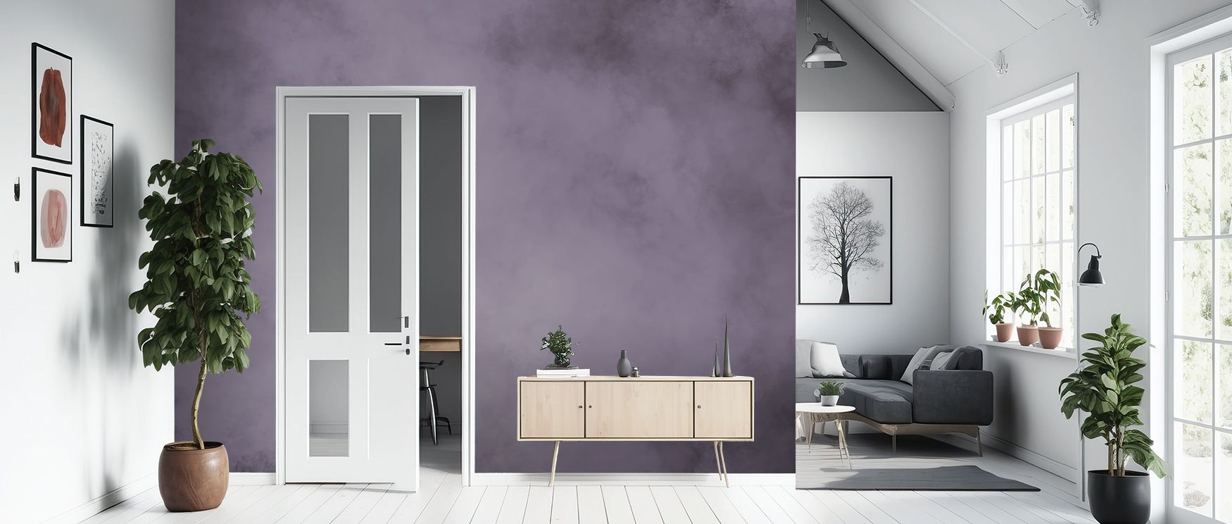 Soft Fog, Purple Wallpaper thrives on imagery of balance where mist and lavender glow softly across tonal presence. Its design enriches bedrooms or dining rooms with serenity. Walls glow with artistry, shaping retreats enriched by calm presence where comp