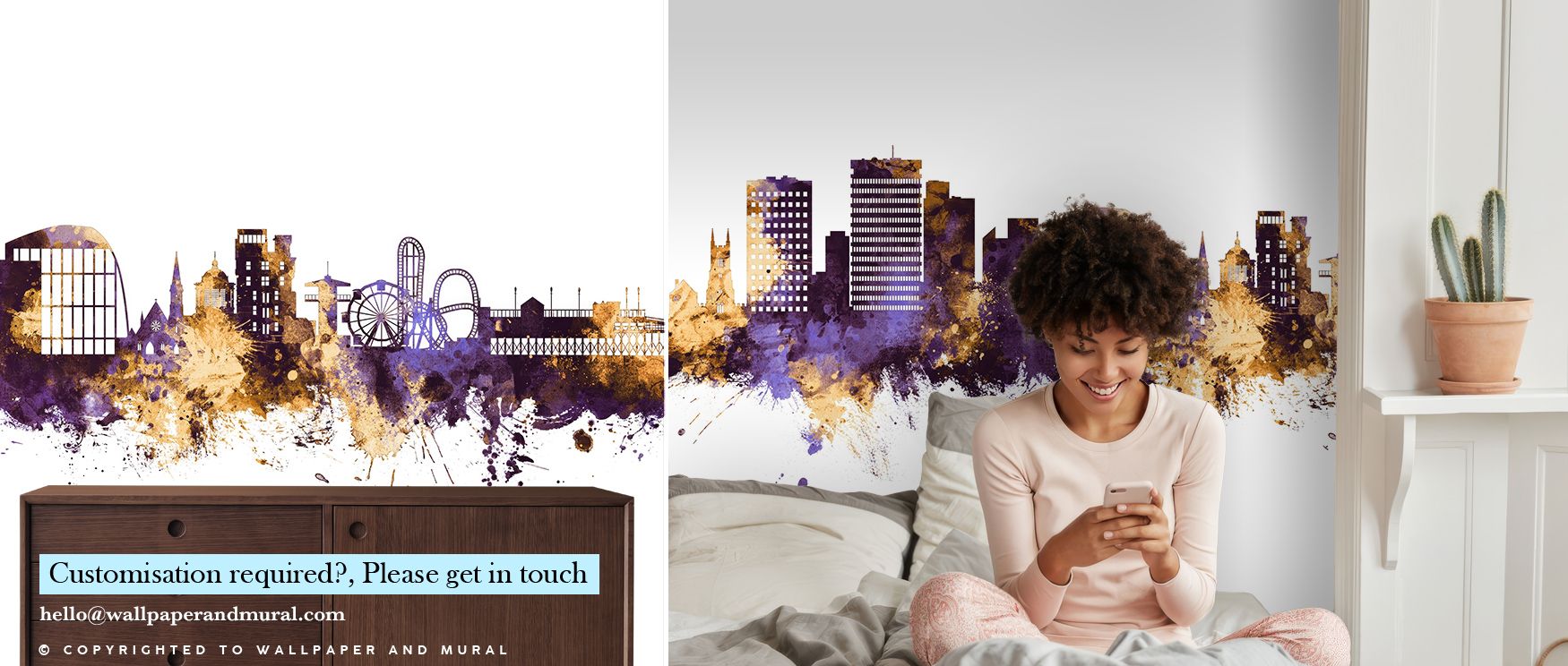 The imagery of Southend-on-Sea England Skyline Purple & Gold Wallpaper radiates sophistication where rooftops gleam luminous against tonal horizon. Interiors glow with refinement, enriching bedrooms or living rooms with poise. Walls glow with artistry, sh