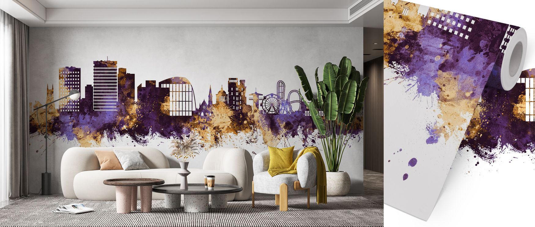 Every contour of Southend-on-Sea England Skyline Purple & Gold Wallpaper reflects artistry across imagery of rooftops glowing luminous. Interiors glow with resonance, enriching bedrooms or dining rooms with poise. Walls glow with refinement, shaping retre
