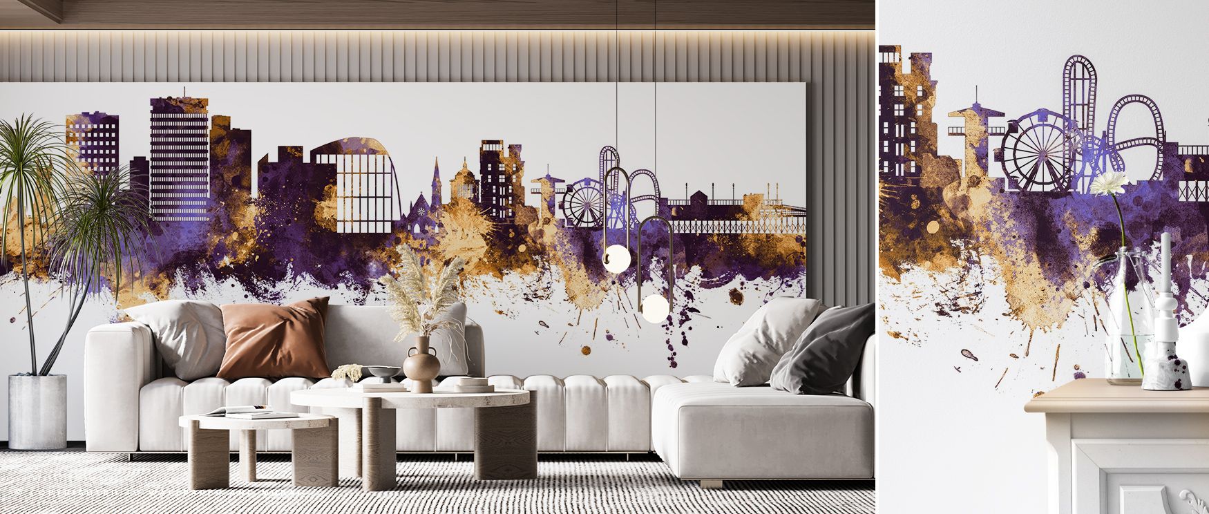 Southend-on-Sea England Skyline Purple & Gold Wallpaper reflects regal balance where tones merge softly in skyline imagery. Its design enriches bedrooms or living rooms with sophistication. Walls glow with artistry, shaping retreats enriched by resonance 