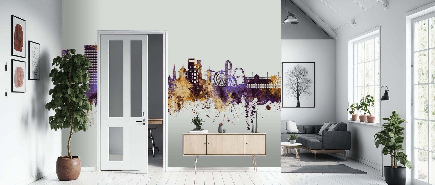 Across Southend-on-Sea England Skyline Purple & Gold Wallpaper, silhouettes glow luminous in regal tones. Interiors glow with refinement, enriching lounges with sophistication. Walls glow with artistry, shaping poetic retreats enriched by composure where 