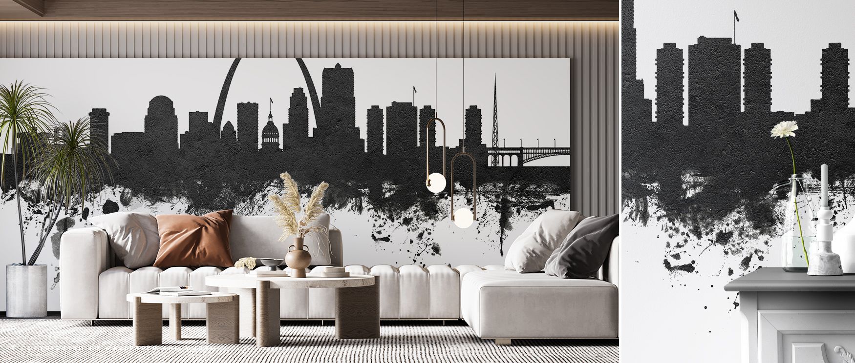 St Louis Missouri Skyline Black & White Wallpaper reflects timeless urban charm where silhouettes glow luminous in tonal imagery. Its design enriches bedrooms or living rooms with refinement. Walls glow with artistry, shaping retreats enriched by composur