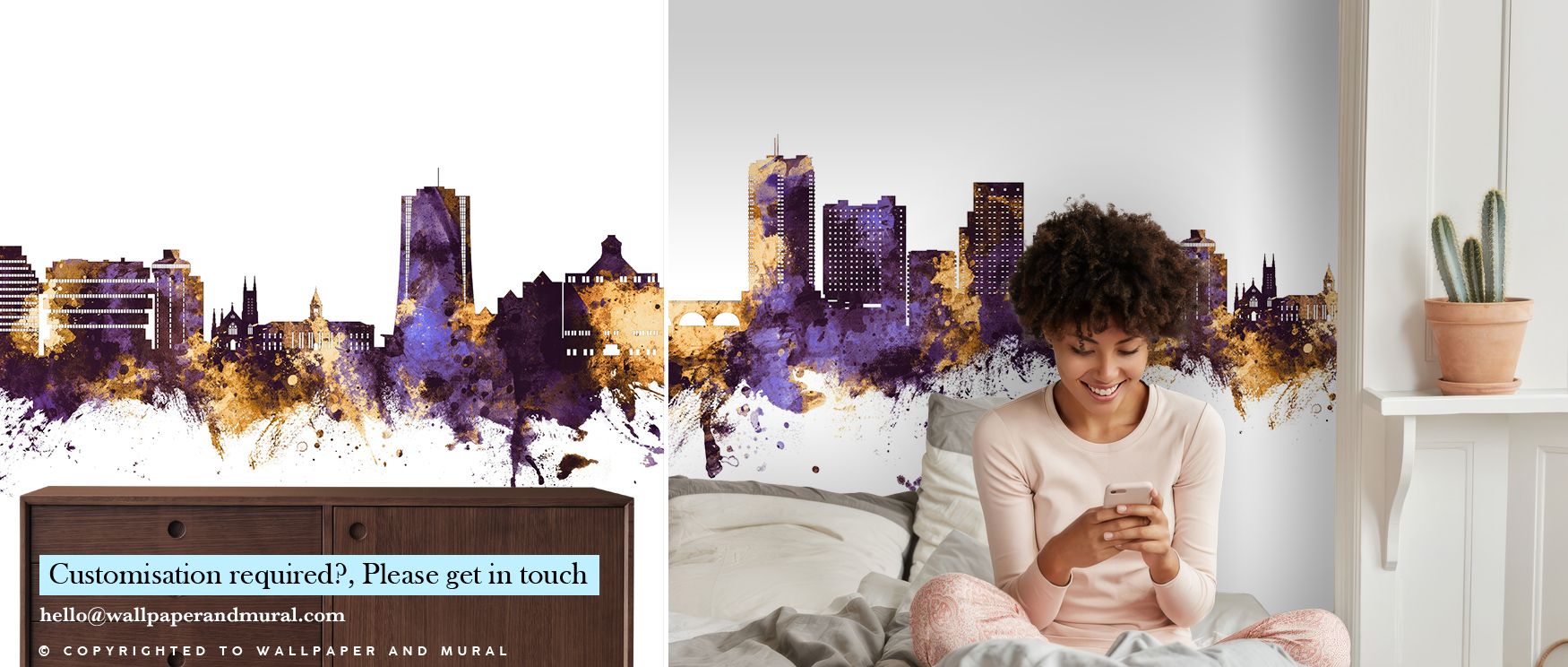 This Stamford Connecticut Skyline Purple & Gold Wallpaper thrives on imagery of refinement where urban forms shimmer luminous. Its design enriches bedrooms or dining rooms with resonance. Walls glow with artistry, shaping retreats enriched by cultural pri
