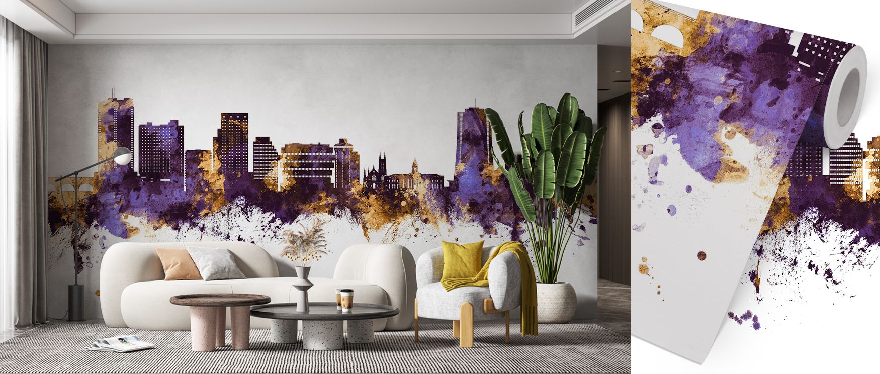 Stamford Connecticut Skyline Purple & Gold Wallpaper embodies poise where tones shimmer luminous in heritage rhythm. Its imagery enriches bedrooms or lounges with refinement. Surfaces glow with artistry, shaping poetic retreats enriched by resonance where