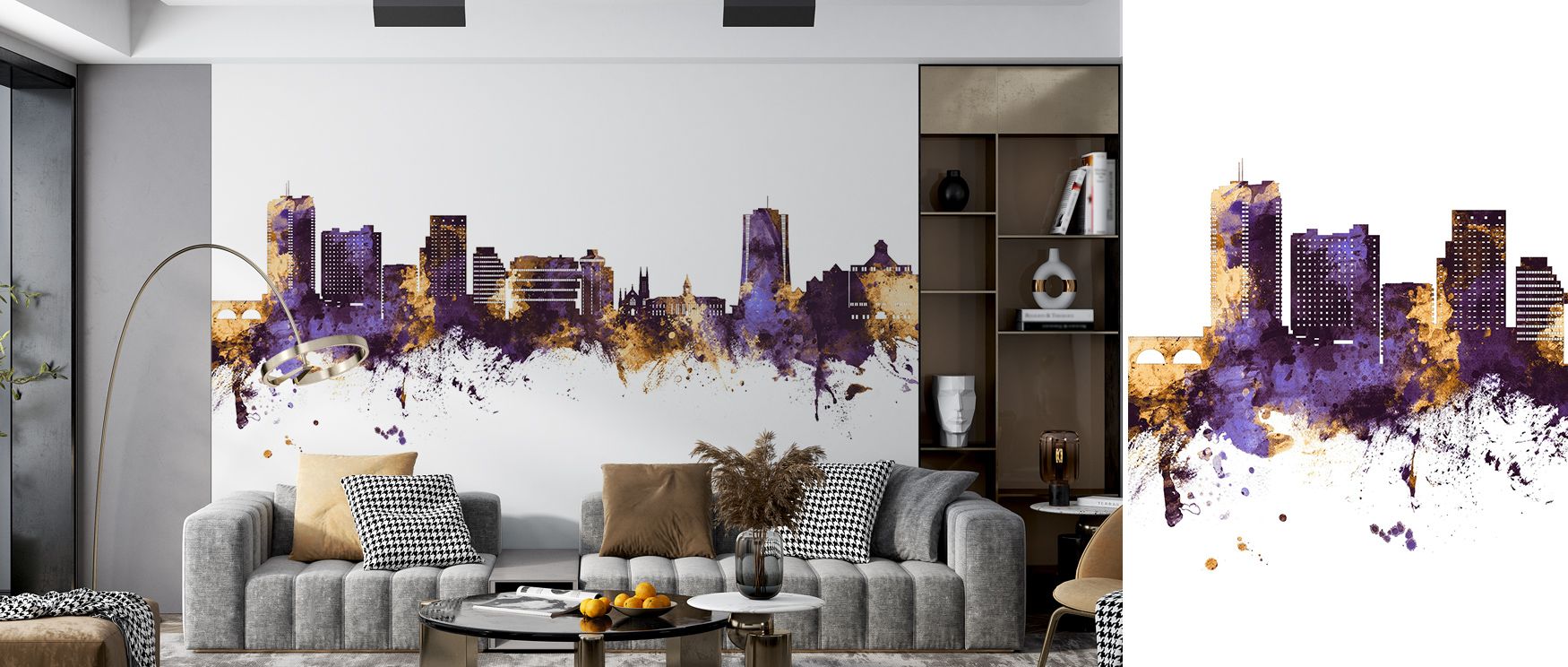 The imagery of Stamford Connecticut Skyline Purple & Gold Wallpaper radiates refinement where urban forms glow luminous across tonal horizon. Interiors glow with sophistication, enriching bedrooms or living rooms with poise. Walls glow with artistry, shap