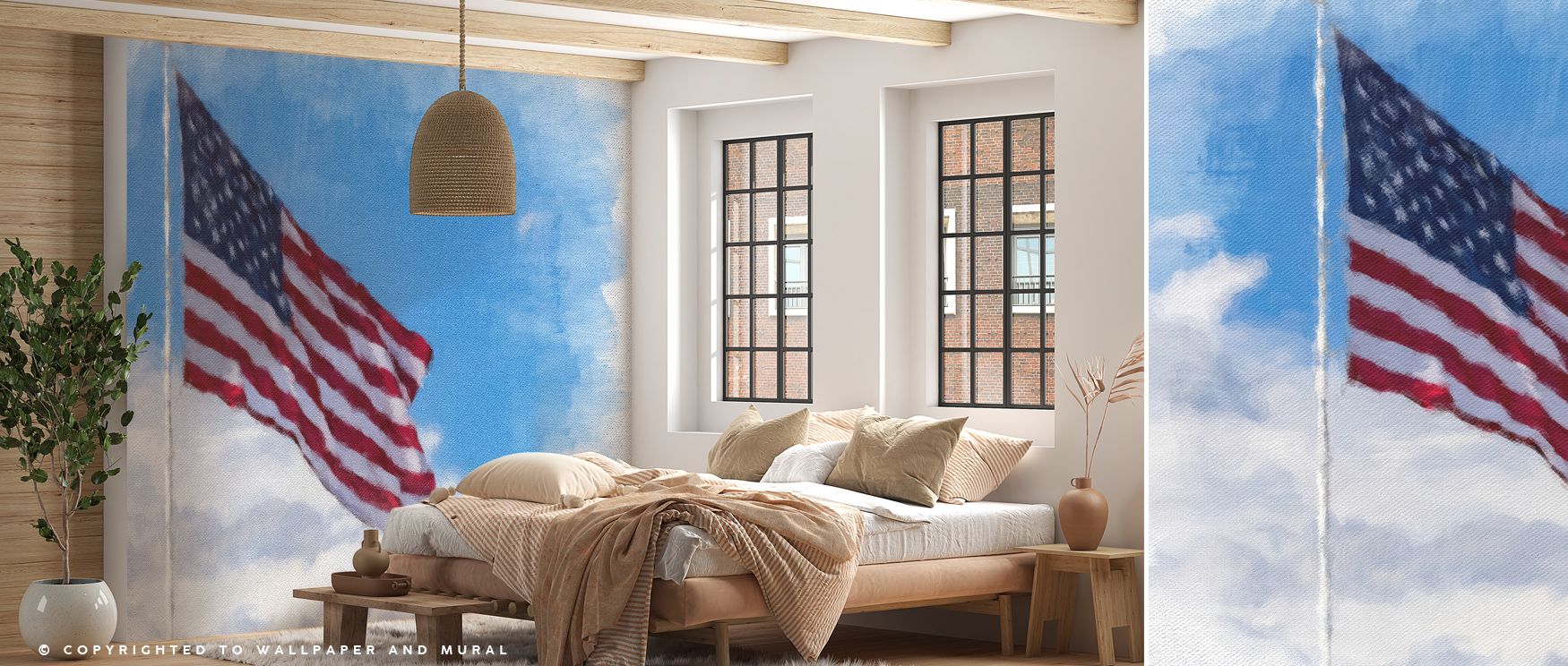 This Stars and Stripes on Canvas Wallpaper thrives on imagery of celebration where classic flag motifs flow with rhythmic resonance. Its design enriches bedrooms or dining rooms with vibrancy. Walls glow with artistry, shaping retreats enriched by resonan