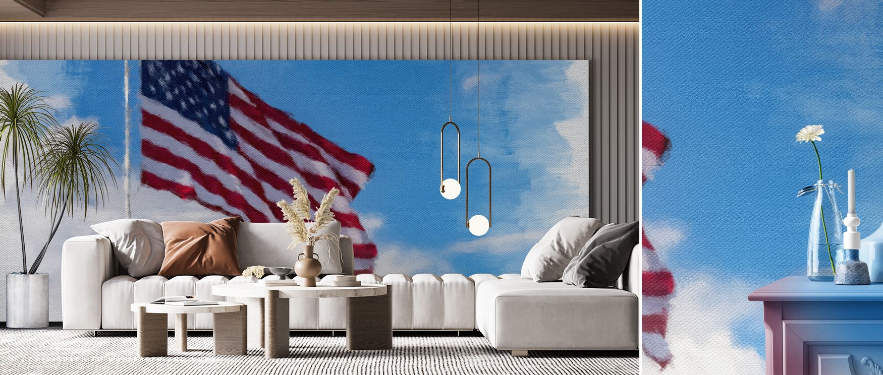 Stars and Stripes on Canvas Wallpaper reflects celebration where stripes flow luminous in patriotic imagery. Its design enriches bedrooms or living rooms with vibrancy. Walls glow with artistry, shaping retreats enriched by resonance where cultural pride 