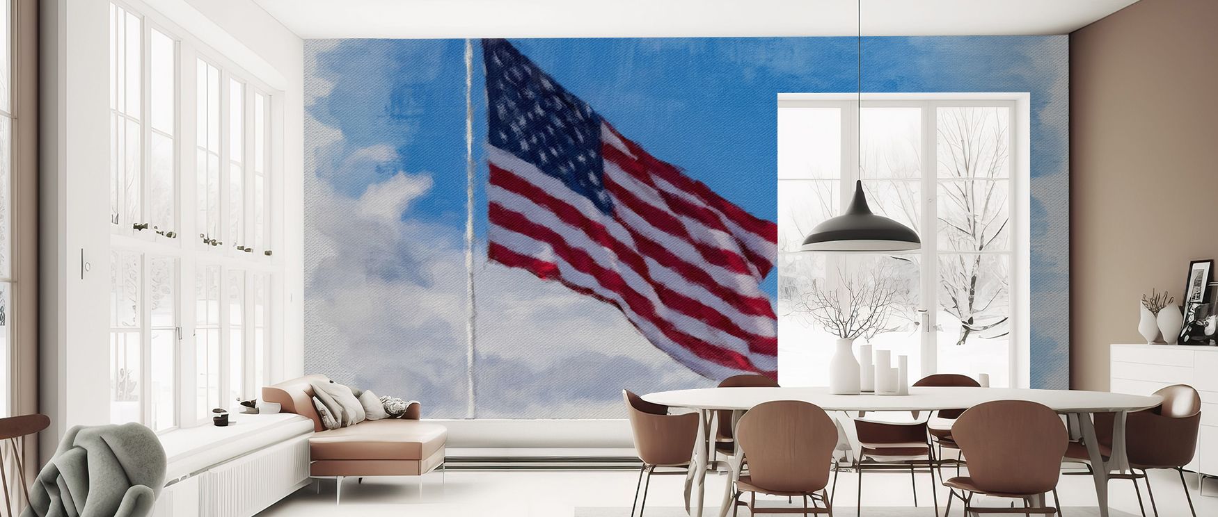 Stars and Stripes on Canvas Wallpaper thrives on vibrancy where flag imagery glows luminous in tonal resonance. Its design enriches bedrooms or dining rooms with patriotic energy. Walls glow with artistry, shaping retreats enriched by resonance where cult