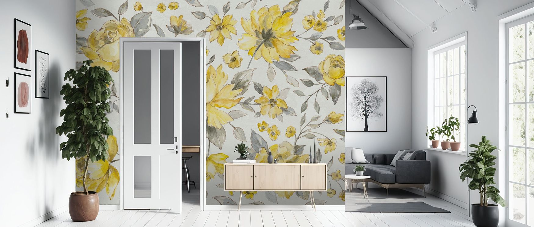 Across Sunny Flowers Wallpaper, blossoms flow softly in tonal resonance, producing imagery of joy. Interiors glow with refinement, enriching lounges with vibrancy. Walls glow with artistry, shaping poetic retreats enriched by resonance where floral presen