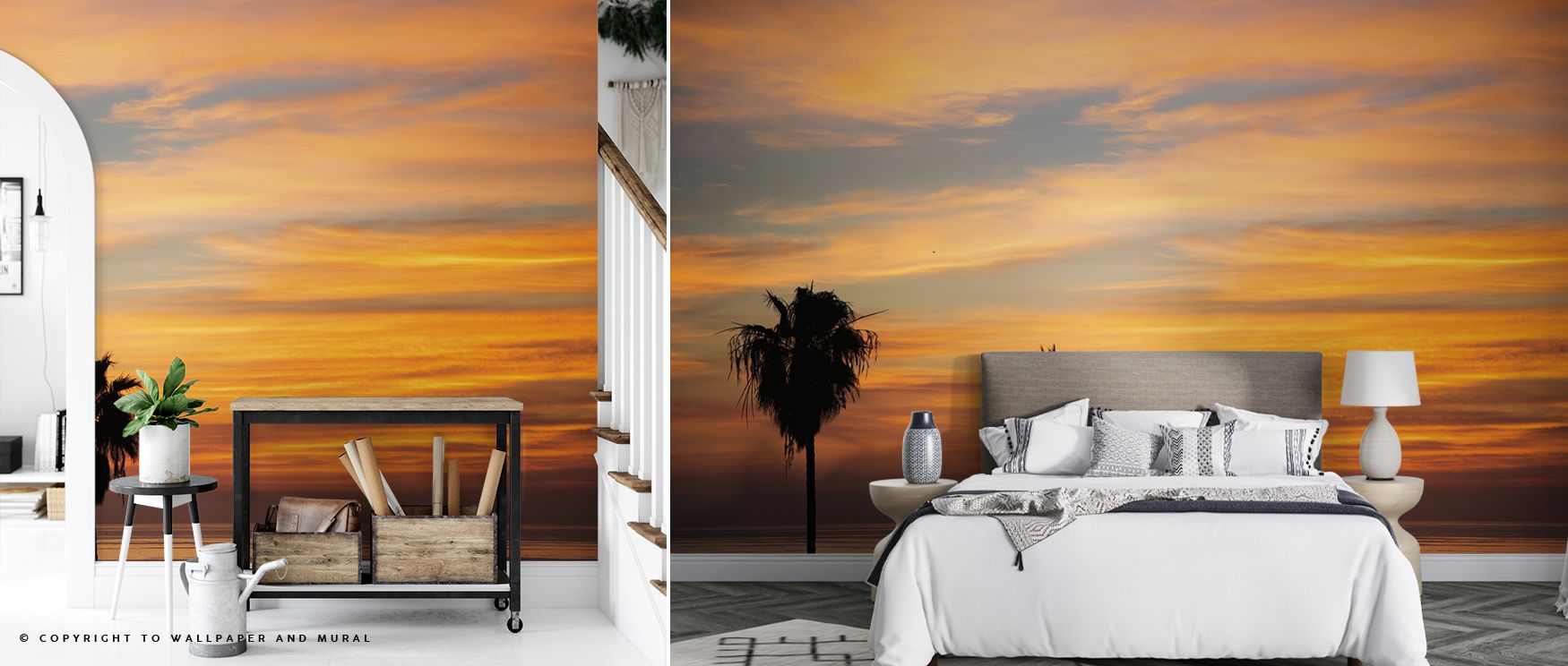The imagery of Sunset Palms III Wallpaper radiates warmth where silhouettes glow softly across tonal presence. Interiors glow with refinement, enriching bedrooms or living rooms with coastal elegance. Walls glow with artistry, shaping retreats enriched by