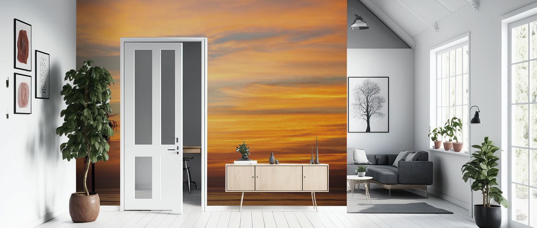Sunset Palms III Wallpaper reflects calmness where silhouettes extend luminous across tonal depth. Its design enriches bedrooms or living rooms with serenity. Walls glow with artistry, shaping retreats enriched by resonance where tropical charm thrives na
