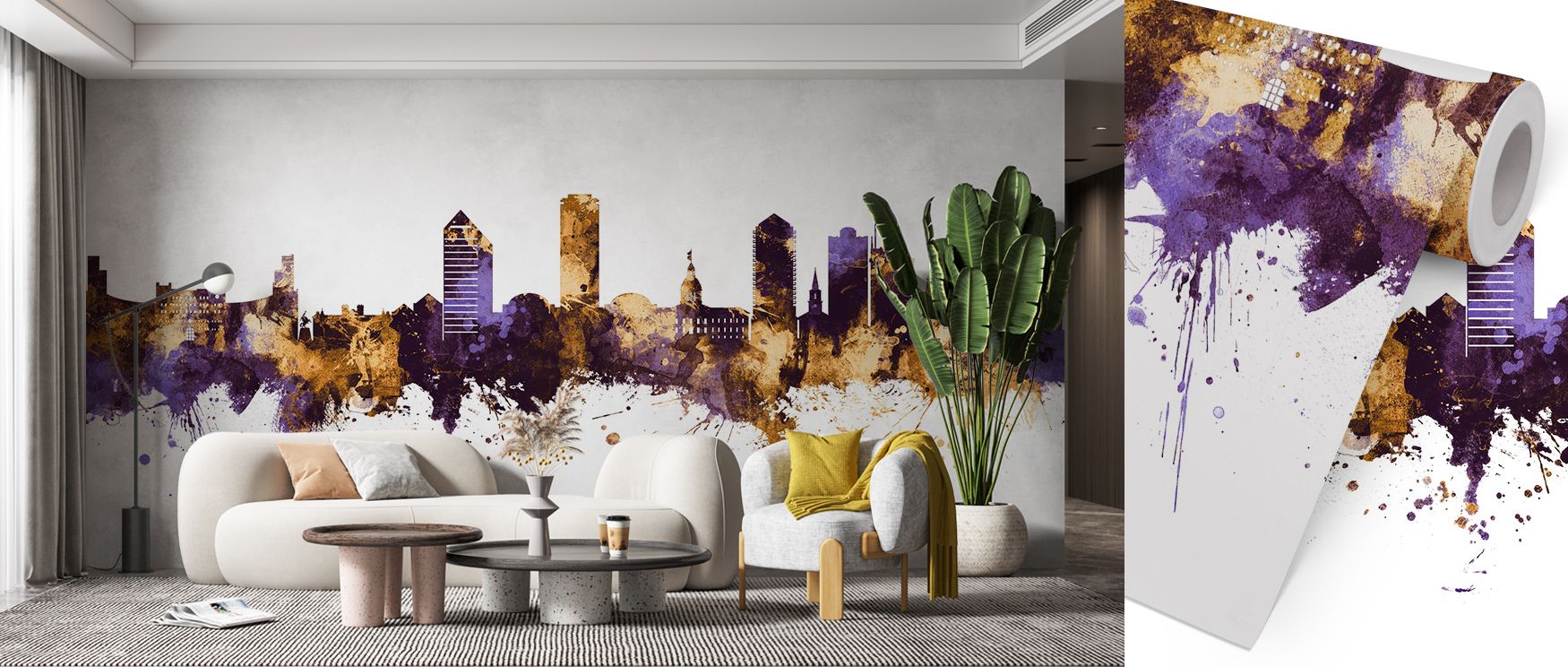 Tallahassee Florida Skyline Purple & Gold Wallpaper embodies sophistication where tones glow luminous in regal presence. Its imagery enriches bedrooms or lounges with refinement. Surfaces glow with artistry, shaping poetic retreats enriched by resonance w