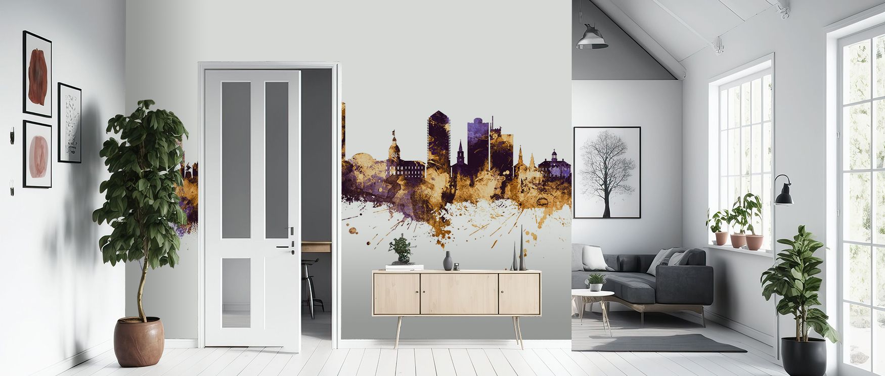 Tallahassee Florida Skyline Purple & Gold Wallpaper reflects balance where luminous tones radiate softly across silhouettes. Its design enriches bedrooms or living rooms with refinement. Walls glow with artistry, shaping retreats enriched by resonance whe