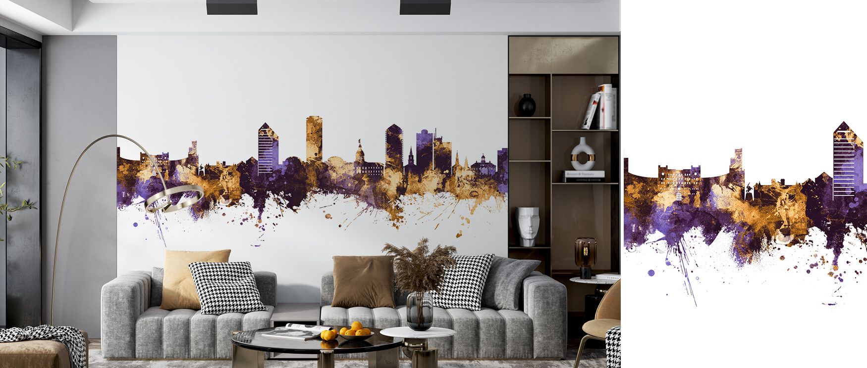 The imagery of Tallahassee Florida Skyline Purple & Gold Wallpaper radiates refinement where rooftops glow luminous in tonal resonance. Interiors glow with sophistication, enriching bedrooms or living rooms with cultural charm. Walls glow with artistry, s